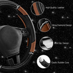 Leather Steering Wheel Cover - Made with PVC Leather Bling Design - Anti-Slip Wheel Cover Universal Fit Most 14 1/2 inches to 15 inches - Brown Color