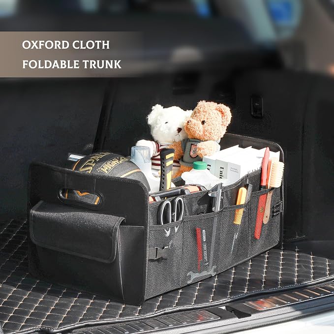 Car Trunk Organizer, Car Organizers and Storage Collapsible Multi Compartment Container Box, Adjustable Car Accessories for SUV Sedan Truck, Large Size, Black