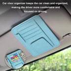 2PCS Small Leather Car Sun Visor Organizer, Multifunctional Auto Visor Document Holder with Sunglasses Clip, Universal Car Interior Organizer for Drving License, Card, Pen (Blue)