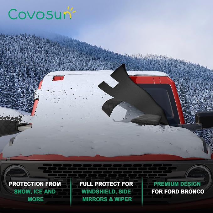 Windshield Snow Cover for Ford Bronco 2021-2026, 2-Layer Heavy Duty 600D Oxford Fabric, Premium Waterproof Windshield Cover for Ford Bronco, 2 Door and 4 Door (Not for Bronco Sport)