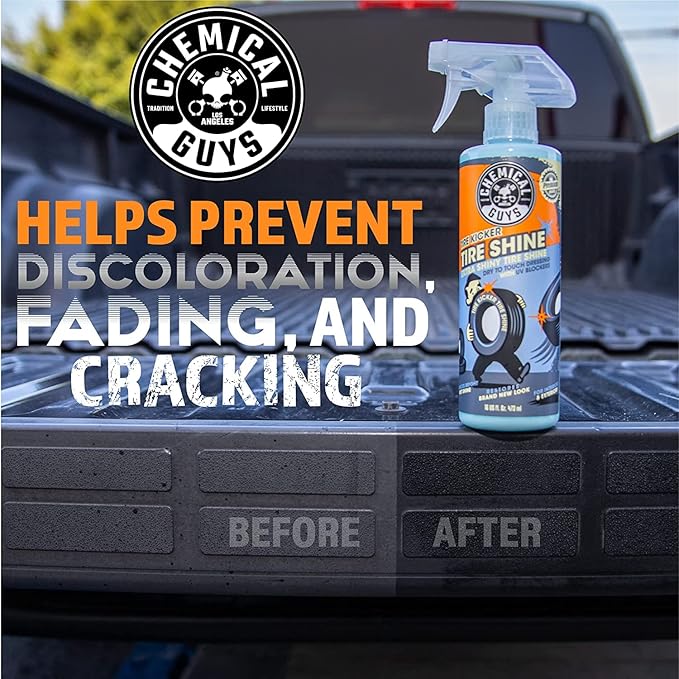 Tire Kicker Extra Glossy Tire Shine Spray, 16 fl oz | Includes foam applicator; works on rubber, vinyl and plastic; for cars, trucks, motorcycles, RVs and more