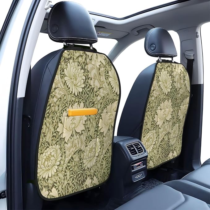 Chrysanthemum Pattern William Morris Throw Car Seat Back Kick Protectors Kick Mats With Storage Pockets For Vehicles To Protect From Dirt Mud Scratches 2 Pack