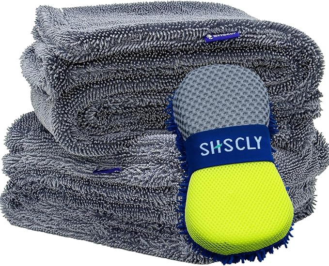 2-Pack Double-Sided Microfiber Car Drying Towel Gray 18 x 23 in | Dual-Sided Design, Includes Figure-8 Car Wash Sponge, Paint Safe, Lint-Free, Machine Washable