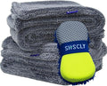 2-Pack Double-Sided Microfiber Car Drying Towel Gray 18 x 23 in | Dual-Sided Design, Includes Figure-8 Car Wash Sponge, Paint Safe, Lint-Free, Machine Washable
