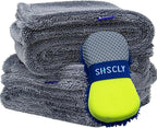 2-Pack Double-Sided Microfiber Car Drying Towel Gray 18 x 23 in | Dual-Sided Design, Includes Figure-8 Car Wash Sponge, Paint Safe, Lint-Free, Machine Washable