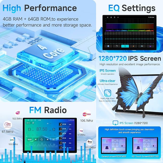 13.1 Inch Android 13 Car Radio Stereo for Toyota Tacoma 2005-2015 Touchscreen with Wireless Carplay Android Auto in-Dash WiFi Bluetooth GPS Navigation SWC Backup Camera Mic (4+64G)
