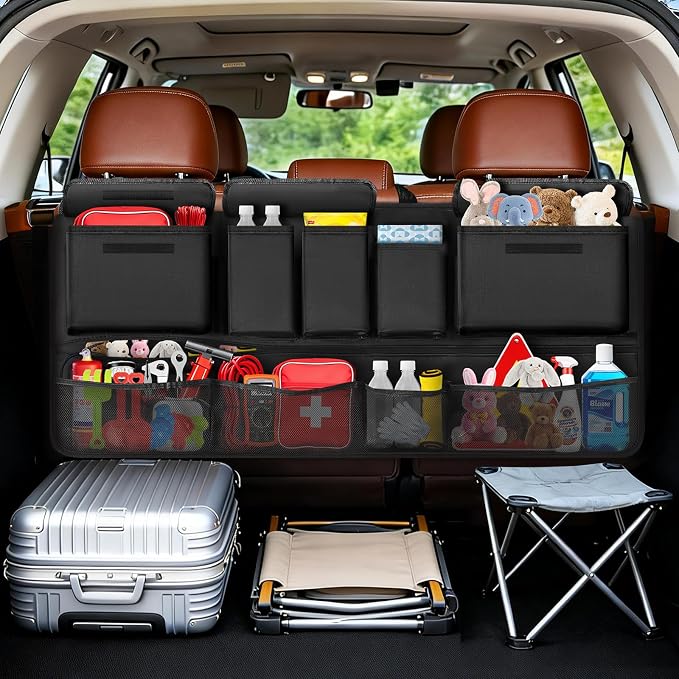 Trunk Organizer for SUV, Car Organizer with 10 Pockets Large Capacity & 3 Adjustable Straps for Easy Installation, Hanging Car Storage Universal Fit for Sedans, SUVs, MPVs, Trucks, 43.3 x 18.9in