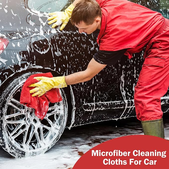 15 Pcs Car Microfiber Towels Buffing Drying Wash Cleaning Cloths Plush Large Towels Thick Care Polishing Detailing Waxing Scratch Proof Towel, 15.75 x 15.75 Inch (Red)