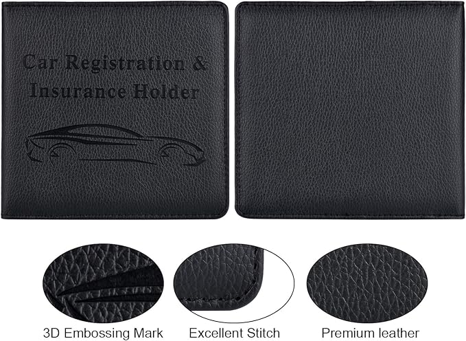 Car Registration and Insurance Holder, Vehicle Glove Box Car Organizer Men Women Wallet Accessories Case for Cards, Essential Document, Driver License, Black