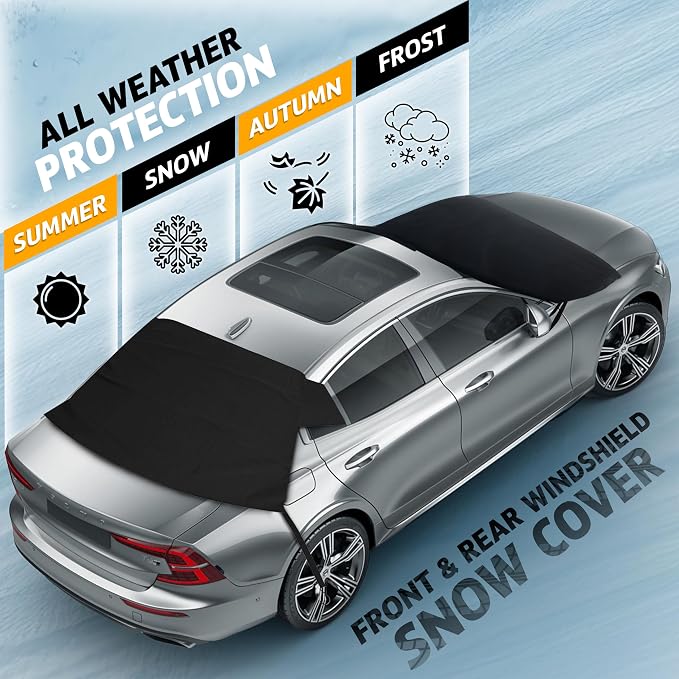 Car Windshield Snow Cover Front and Rear Bundle | Upgraded 600D Oxford Fabric | Water, Heat & Sag-Proof Windshield Snow Cover | Back Window Frost Cover Fits Most Sedans, SUVs & Vans | XX-Large