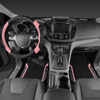 Microfiber Steering Wheel Cover and Waterproof Car Floor Mats,Leather Universal Car Combo Fit for 95% Truck,SUV,Cars,14.5-15inch Sporty Anti-Slip Safety Comfortable Design(Black and Pink)