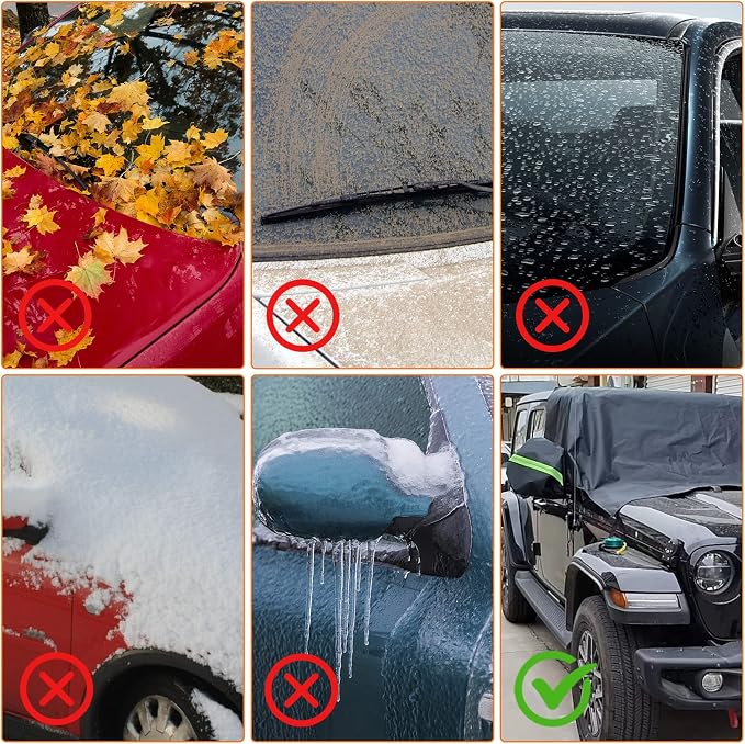 Windshield & Front Side Window Snow Cover Replace for Jeep Wrangler/Jeep Gladiator, 600D Oxford Cloth Windshield Cover with Mirror Cover for Snow Rain Hail Protection (Wrangler)