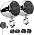 600W Motorcycle Speakers Bluetooth, 4'' Waterproof Stereo with Built-in Class-D Amplifier, Heavy Bass, USB, Wired Remote, 0.75-1.25" Universal Mount for Harley ATV UTV Golf Cart Marine - Silver