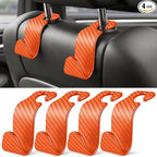 Universal 4 Pack Car Seat Headrest Purse Hook, Carbon Fiber Back Seat Hook Storage Organizer Hanger for Purse Handbag Coat, Car Interior Accessories(Orange)