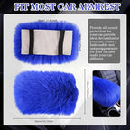 Furry Armrest Cover Auto Center Console Cover Car Soft Console Pad, Real Sheepskin Wool Soft Fluffy Auto Center Armrest Pad for Most Car Decoration Protector(Blue)