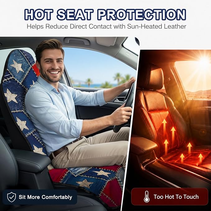 Car Seat Towel Cover 2 Pack for Front Seats, Sweat Absorbent Car Seat Protector with Non-Slip Backing, Waterproof Towel Car Seat Covers for Runners, Gym, Swimming, Beach, Patchwork Flag