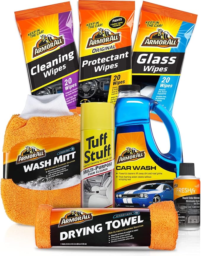 Car Wash and Cleaner Kit - 8-Piece Complete Set with Wash Concentrate, Wipes, Microfiber Towels & Air Freshener, Gift for Dad
