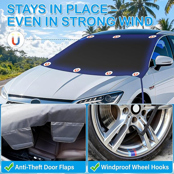 Windshield Cover for Ice and Snow, All-Season Car Windshield Cover with Heavy Duty Oxford Fabric, Windproof Front Window Protector Sun Shade with Mirror Covers for Cars, SUVs and Trucks