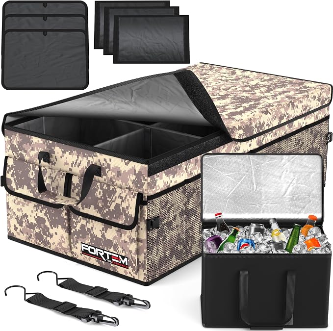 Trunk Organizer with Cooler For SUV Car Trunk, Foldable Storage, Car Accessories for Women Men, Collapsible Bag, 600D Oxford, Non Slip Bottom, Straps, Soft Cover (105L)