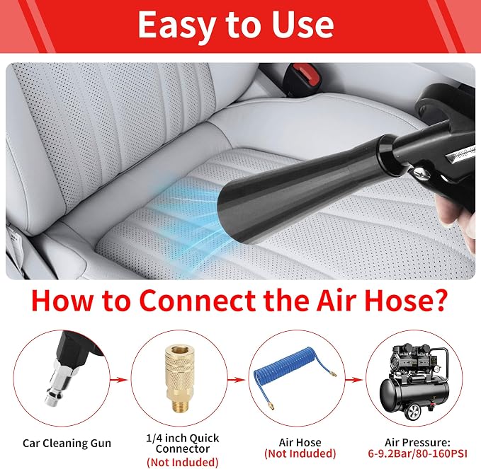 High Pressure Car Interior Cleaning Gun Interior Dryer Hair Dryer Car Detail Gun Fast Drying Blows Away Dust and Dirt Using Air | Car Detailing Tools for Quickly Blowing Out Debris and Dust Air-Powered