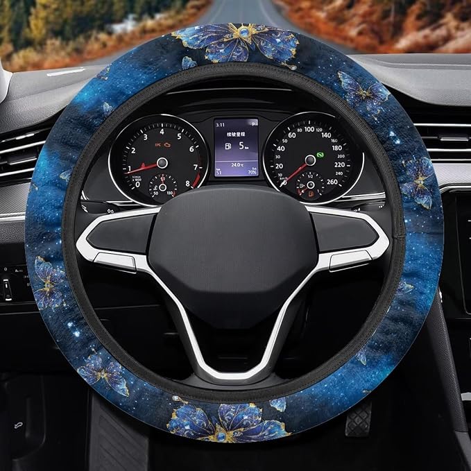 Steering Wheel Cover for Most Cars Universal Fit 14 to 15 inch | Blue Butterfly, Anti-slip Steering Wheel Protector, No Smell Fashion, Easy Install