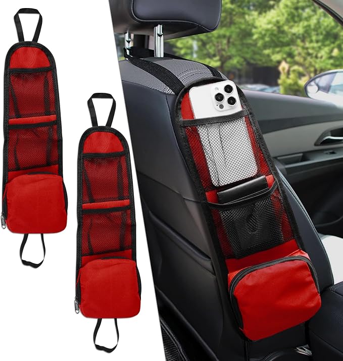 2PS Car Seat Side Organizer, Auto Seat Storage Hanging Bag, Multifunctional Vehicle Mesh Pocket Hold, Car Accessories Car Organizer Can Hold Phone, Wallet, Glasses for Most Cars