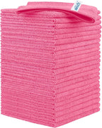 Pink Microfiber Cleaning Cloth, 24 Pack Cleaning Towels for Kitchen, Lint Free, Scratch-Free, Highly Absorbent, and Reusable Cleaning Rags for House, Window and Glass, Cars, 11.5 X11.5 inch