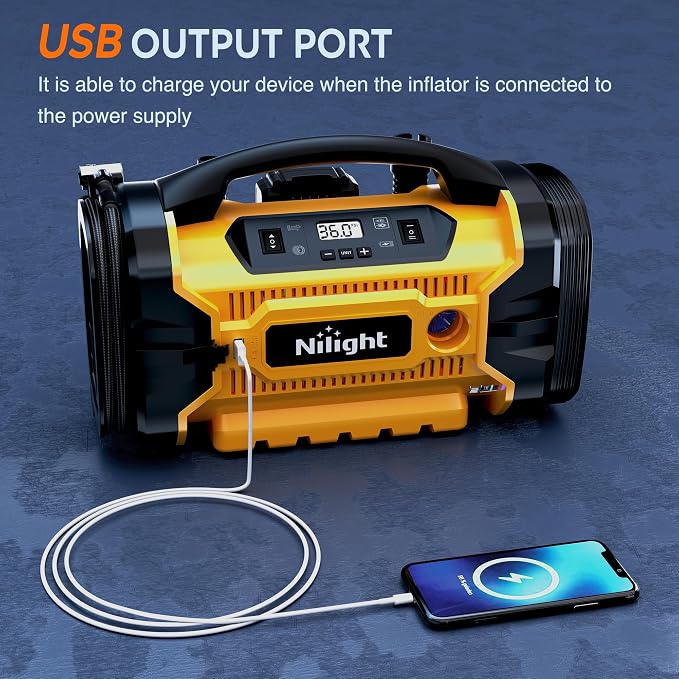 Portable Air Compressor Tire Inflator AC/DC Dual Power Sources Tire Pump 160PSI Dual Motors Fast Inflate Auto Shutoff Air Pump for Cars&Inflatables Inflation/Deflation,2 Yrs Warranty,12 Volts