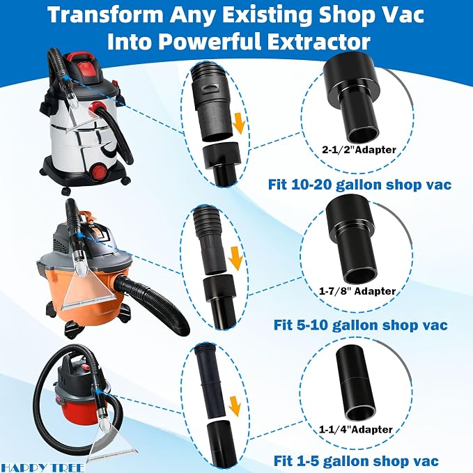 Universal Fits All Shop Vacs Large 7-1/2" Clear Extraction Head with 2-1/2" &1-7/8" & 1-1/4" Adapters for Auto Detailing, Shop Vac Extractor Attachment for 1-26 Gallon Wet Vacuum Cleaners