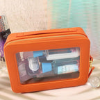 Toiletry bag waterproof cosmetic organizer with with handle large opening for travelling car organizers (Orange)