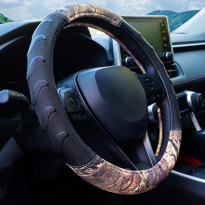 Mossy Oak Steering Wheel Cover with Comfort Grip; Heavy Duty 600D Oxford Material with Mossy Oak Break-up Country Camouflage; Fits All Large Trucks and SUVs with Steering Wheel Size 15.5" to 16"