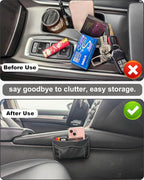 Reusable Adhesive Small Car Seat Side Pocket Organizer, No Residue Removable PU Leather Car Storage bag, Universal Vehicle Door & Console Pouch for Phone Keys Wallet etc, Black