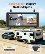 7.2" DVR Portable Solar Wireless Backup Camera:HD 1080P 2 Min Quick Installation Support 2 Split Screen Back up Camera, IP69K Waterproof Reverse Camera for Car, Van, SUV, Truck, Trailer