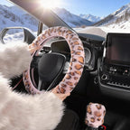 Furry Car Steering Wheel Cover with Gear Shift Cover, Soft and Warm, Cute Fluffy Auto Decor for Women Men, Standard Size, 2 PCS Set, Pink Leopard