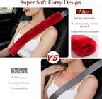 Soft Faux Fur Universal Fit Seatbelt Cover Car Truck SUV Airplane Seat Belt Shoulder Pad for Carmera Backpack Straps Neck Cushion Protector Extra Long 25.6in Red