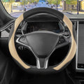 D Shaped Steering Wheel Cover, Flat Bottom Car Wheel Cover 14 1/2-15 in. (37-39 cm), Black and Beige Microfiber Leather