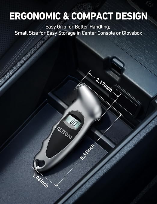 Digital Tire Pressure Gauge 0-150PSI, Accurate in 0.1 Increments, Tire Gauge with Backlit LCD and Presta Valve Adaptor, 4 Units of Measurement for Car Truck Bicycle, Silver 1Pack