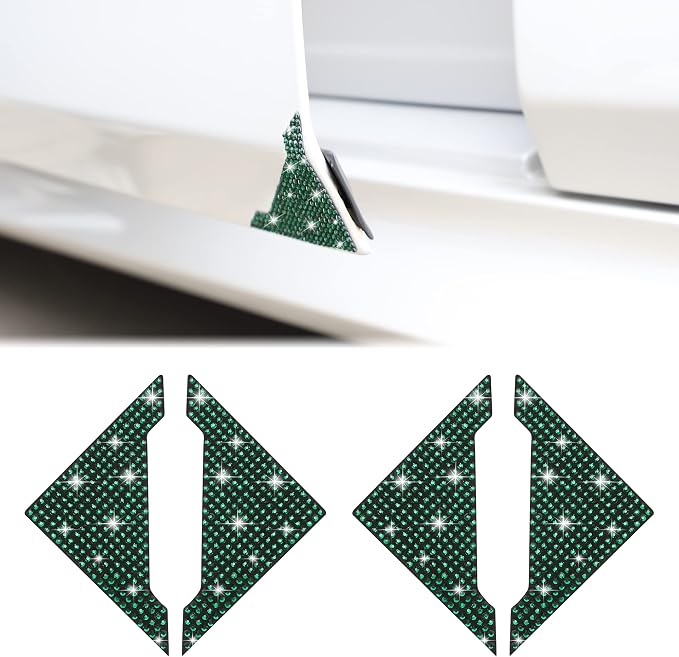 Car Edge Guards 4pcs Rhinestone Anti-Scratch Sticker Corner Bumper (Green)
