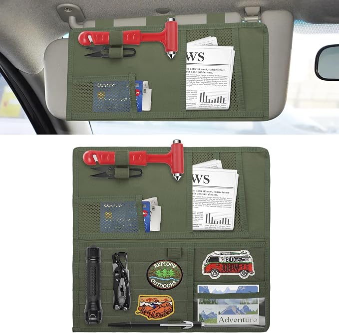 Tactical Visor Organizer, Car Visor Organizer, Sunvisor Organizers, Tactical Visors Cover Molle Webbing, Truck Accessories for Men, Car Sunshade Storage Pouch (Dark Green)