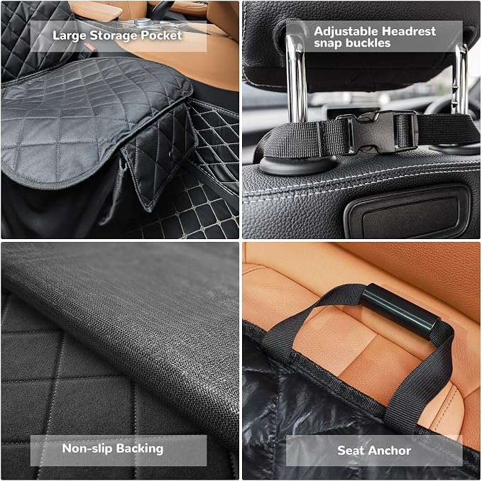 Dog Car Seat Cover for Front Seat, Waterproof Pet Car Seat Protector with Pocket & Elastic Skirt, Non-Slip Dog Bucket Seat Covers for Cars, Trucks & SUVs