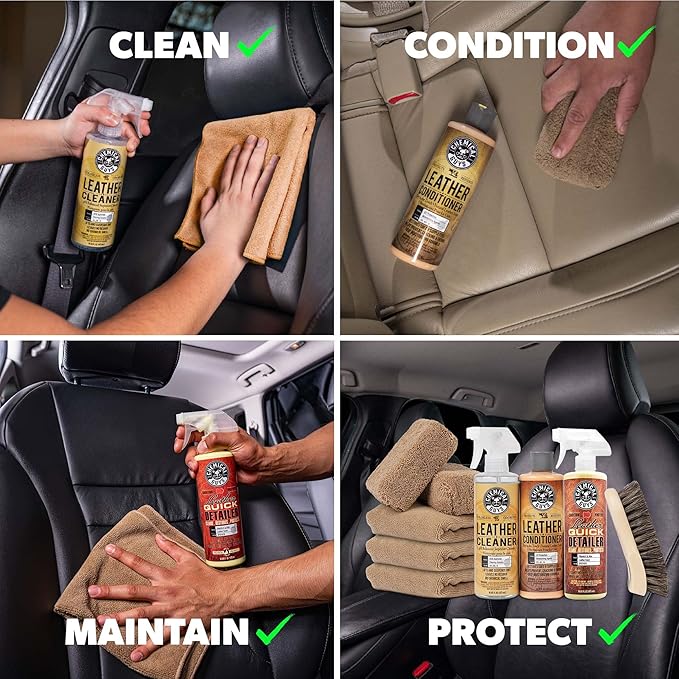 Leather Cleaner and Conditioner Detailing Kit - Leather Care Kit For Natural, Synthetic, Faux, Pleather, and More for Car Interiors, Apparel, Furniture, Boots & Accessories - 9 Items