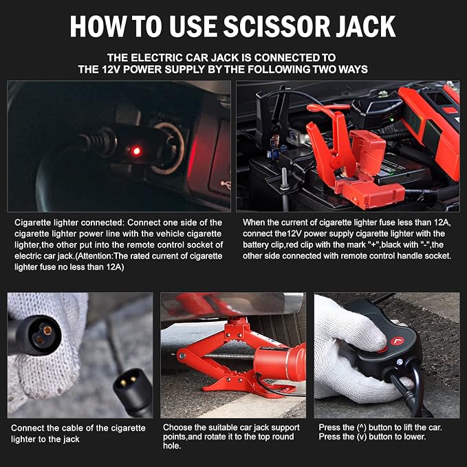 3T Portable Electric Scissor Lift Jack Kit - 4.7'' - 13.8''(12-35cm) 12V Lifting Range Electric Car Jack & Impact Wrench for Auto Sedan SUV Repair, TOOLS-00281