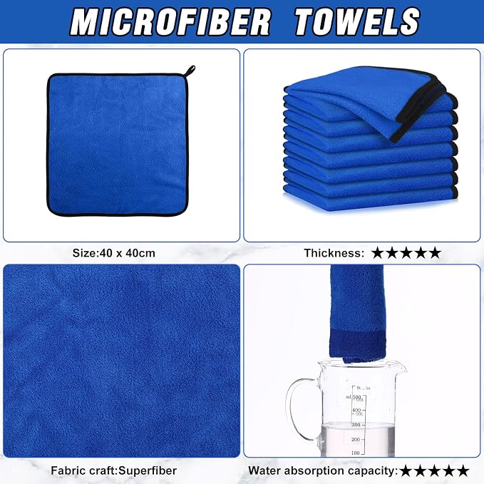 80 Pcs Blue Microfiber Towels: 16"x16" Microfiber Drying Towels Bulk Micro Fiber Car Cleaning Cloth for Cars Drying Washing Polishing Cleaning Household Supplies