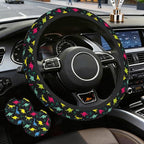 Dinosaur Steering Wheel Cover for Women Girly,Colorful Dino with Paws 15 Inch Non-Slip Breathable Neoprene Steering Wheel Cover Fit Auto,SUVs,Includes 2 PCS Cup Coasters