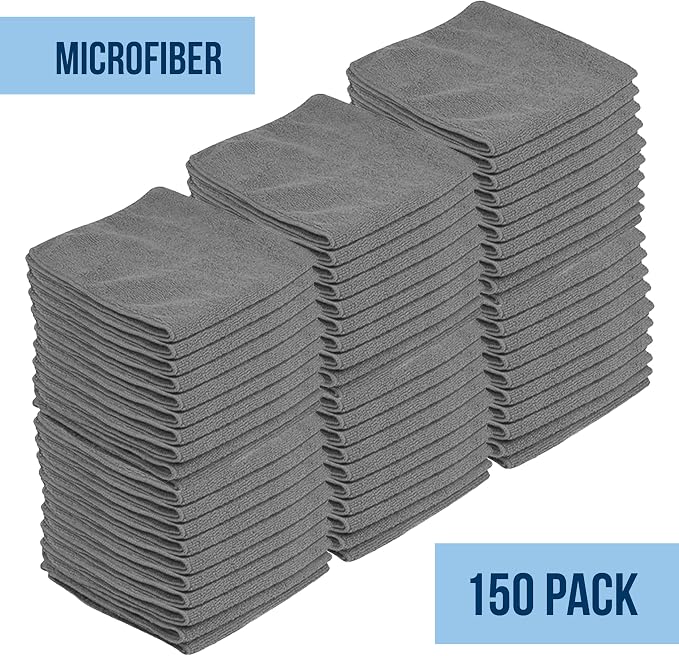 Microfiber Cleaning Cloth 11.5" x 11.5" 150 Pack - Edgeless Microfiber Towels for Cars, Cleaning Rags, Lint Free Car Microfiber Towel, Reusable Cleaning Cloths for House, Garage (Grey)