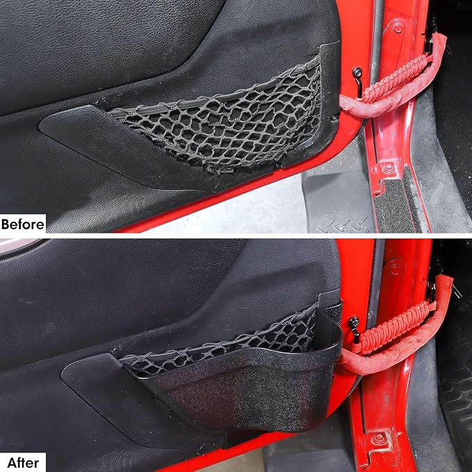 for Wrangler JK Door Pockets Storage Organizer, Front Door Net Pockets Tray Box Accessories for Jeep Wrangler JK JKU 2011-2018