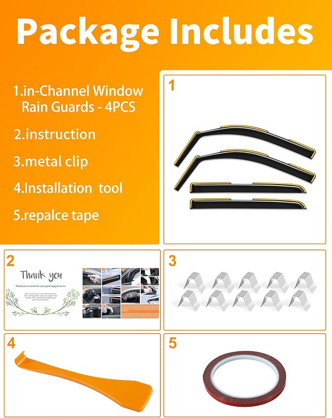 in-Channel Window Rain Guard for Dodge RAM 1500 (New Body Style Includes TRX) 2019-2026 Crew Cab Rain Guards Side Truck Window Visors Low Profile Vent Visor Window Deflectors Vent Shades