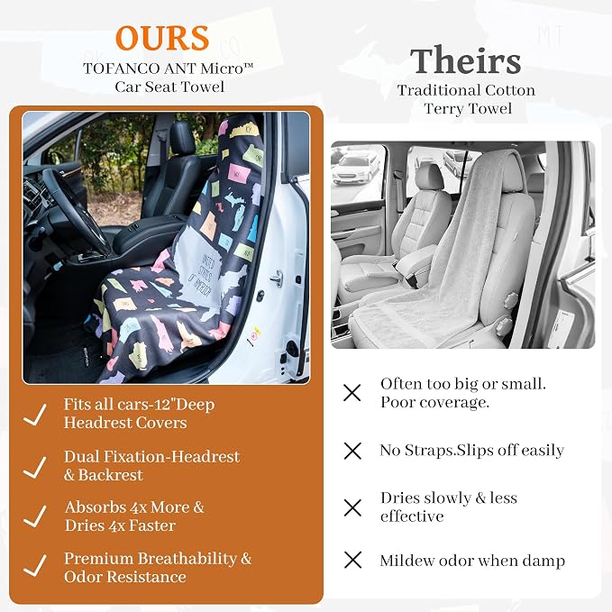Car Seat Cover Towel for Front Seats Non-Slip with Headrest Pocket & Strap | Universal Fit for Cars Truck SUV|Car Seat Hoodie & Phocho Perfect After Gym Workout, Beach,Yoga and Running|Anti-dog Scratch