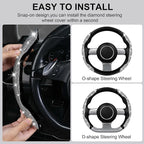 Bling Diamond Segmented Steering Wheel Cover with Crystal Rhinestones, 2PCS Wheel Protector Non-Slip Cute Car Accessories Universal Fit D-Shape O-Shape 14.5" to 16" for Women, Silver Diamond