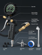 Tire Pressure Gauge with Inflator, 100 PSI-ANSI B40.1 Accurate, Large 2.5" Easy Read Glow Dial, Heavy Duty Air Chuck and Compressor Accessories for Truck, with Case